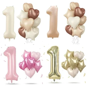 Cream White Color 40 Inch Large 5 Pcs Foil Number Helium Inflatable Decorations First Birthday Party Foil Balloon Set