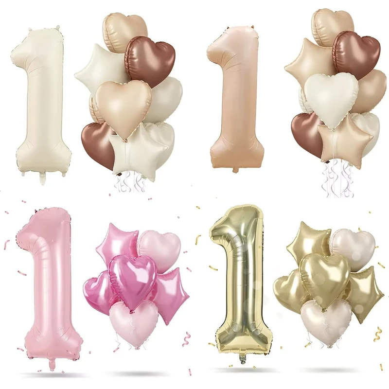 Set di Palloni in Alluminio Foil per Festa di Compleanno Primo Compleanno Colore Crema Bianco 40 Pollici Grande 5 Pezzi