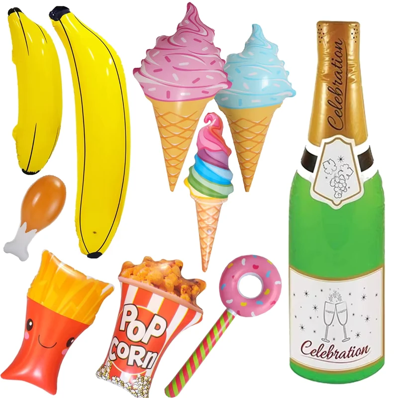 Decorazioni per feste gonfiabili a forma di banana, vino, popcorn, gelato, ciambella, lecca-lecca, giocattoli, regali per bambini