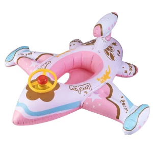Creative Pink Airplane Kids Swim Ring Baby Seat Float with Canopy Water Gun Ride on Pool Float Dual Air Chamber