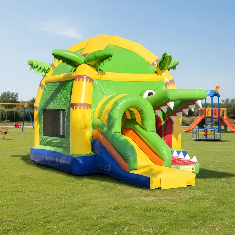 Castelo Inflável Gigante de Crocodilo para Exterior, Combo de Casa de Saltos para Crianças com Escorrega
