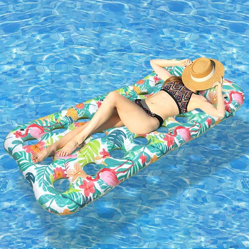 Cross Border Holey Leaf Flamingo Model Inflatable Floating Bed Summer Pool Entertainment Printed Floating Raft