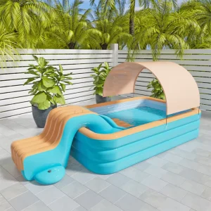 Piscine gonflable extérieure pliable en PVC de grande taille, protection solaire pour enfants, épaisseur de 0,27 mm, forme rectangulaire