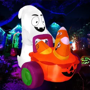 Cross border Halloween 5FT Inflatable Ghost Car Pumpkin & Corn Kernel Decoration with Lights Outdoor Yard