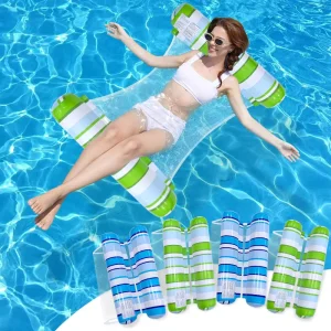 Novo Flutuador de Rede Plástica Inflável em Tubo Cilíndrico com Listras Gradientes para Verão, Flutuação de Piscina para uma pessoa
