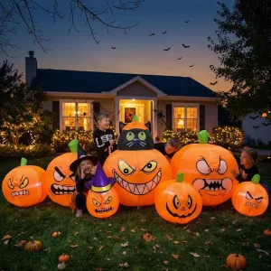 Cross border Yulong 24m Halloween Inflatable Black Cat Pumpkin LED Light Polyester Material Horror Ghost Festival Decoration