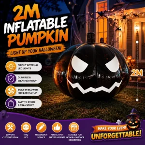 Zucca Gonfiabile Nera Personalizzata da 2M, Decorazione di Halloween Impermeabile per Eventi e Feste