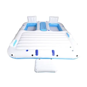 Maßgeschneiderte 4-Personen PVC aufblasbare Ride-Ons, Strand-Pool-Float, schwimmende Insel-Dock-Plattform für Wasserpartys mit Lounge, für den Außenbereich