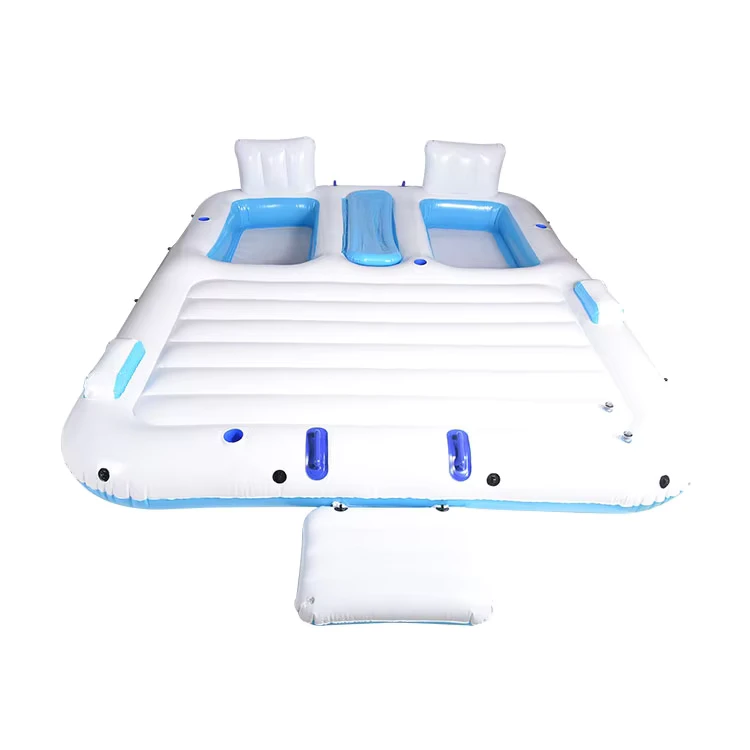 Flutuador Inflável de Praia para 4 Pessoas em PVC - Plataforma Flutuante para Festas Aquáticas com Lounge para Uso ao Ar Livre