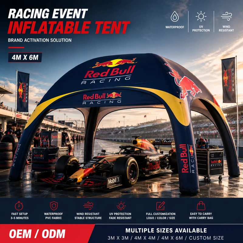Tenda per eventi gonfiabile impermeabile personalizzata 4x6m con certificazione CE, tendone professionale per paddock, tenda per pit di motorsport