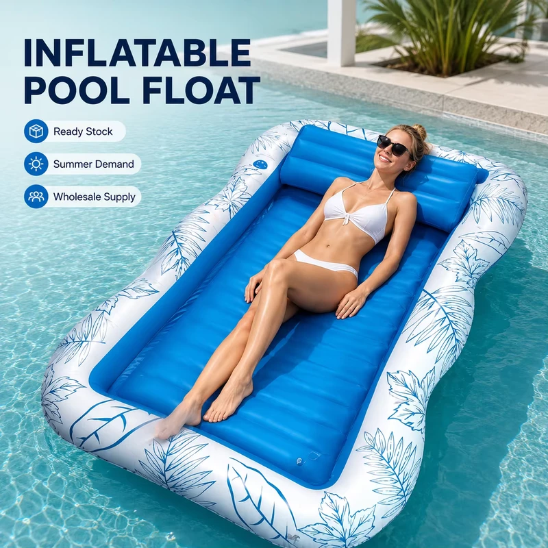 Galleggiante gonfiabile personalizzato per piscina interrata con poggiatesta, grande lettino galleggiante per adulti, adatto per spiagge