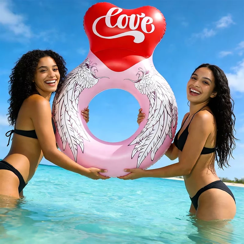 Custom Adult Heart Inflatable Swimming Rings with Angel Wings Swimming Tube Circle Pool Float Bachelorette Parties Vacations