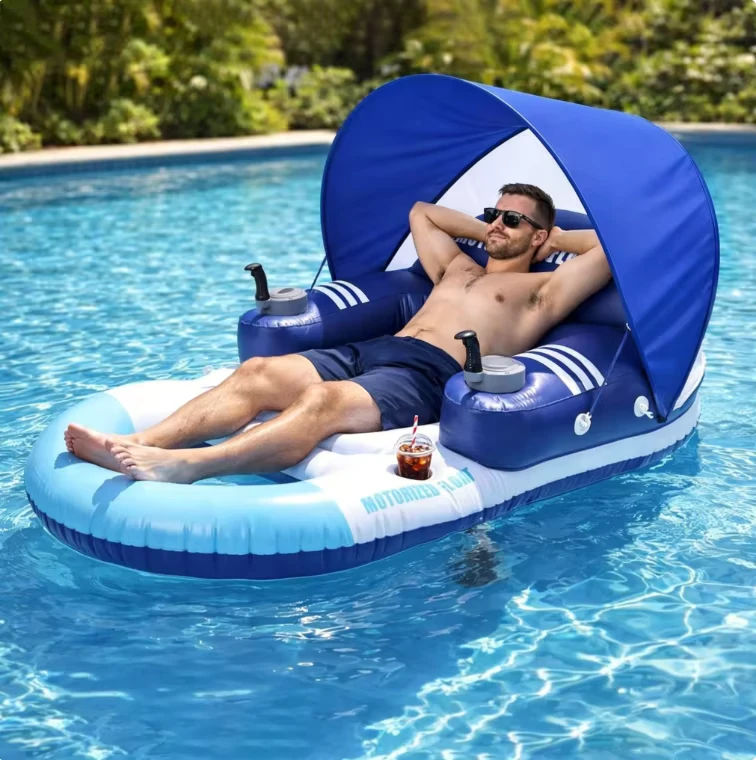 Custom Adult Luxury Electric Inflatable Floating Lounger with 360° Rotating Propeller Motor Backrest Water Float