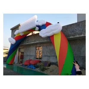 Custom Advertising Balloon Inflatable Rainbow Arch with 210D Oxford PVC Material and LED Colors for Marathon Activities