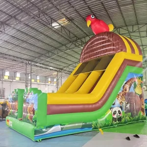 Custom Animal Park Theme Inflatable Castle PVC Tarpaulin Dry Slide Bouncer with Parrot Commercial Dry Slide