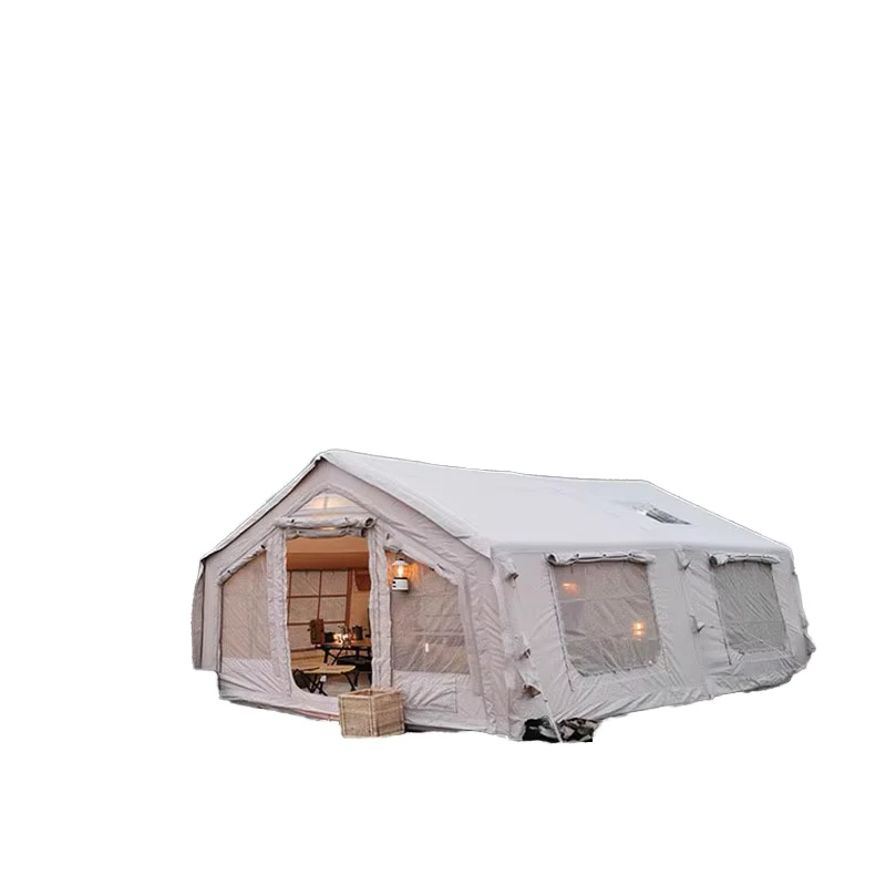 Tienda de campaña inflable impermeable beige personalizada para 5-6 personas, dos dormitorios, sala de estar, completamente automática, uso de verano, Oxford