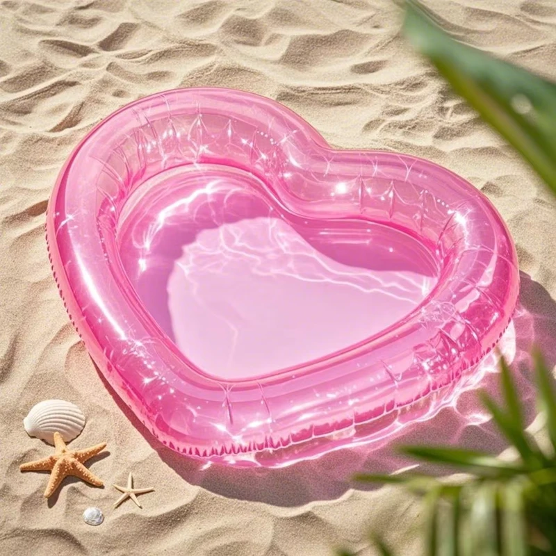 Piscina Inflável Personalizada em PVC com 2 Anéis e Almofada em Forma de Coração para Crianças e Adultos para Natação no Quintal