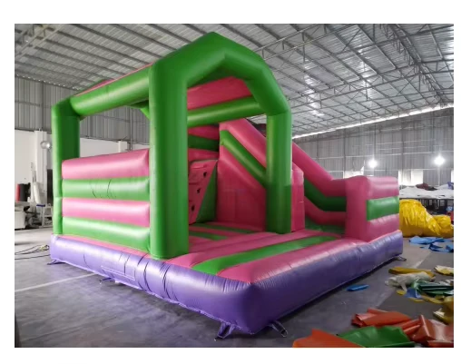 Combo Inflável de Salto e Escorrega Personalizado em Cor Rosa para Aluguer Comercial