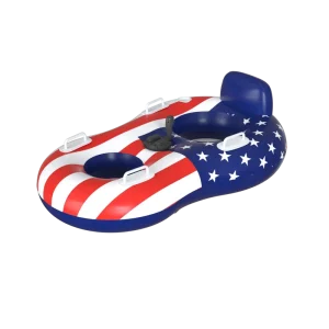 Custom Double Inflatable Pool Float with Motor American Flag Lake Float Tube Lounger Motorized Water Amusement for Parents Kids
