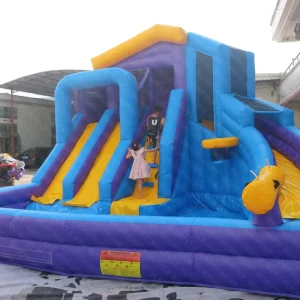 Toboggan aquatique gonflable double voie personnalisé avec piscine pour enfants en extérieur