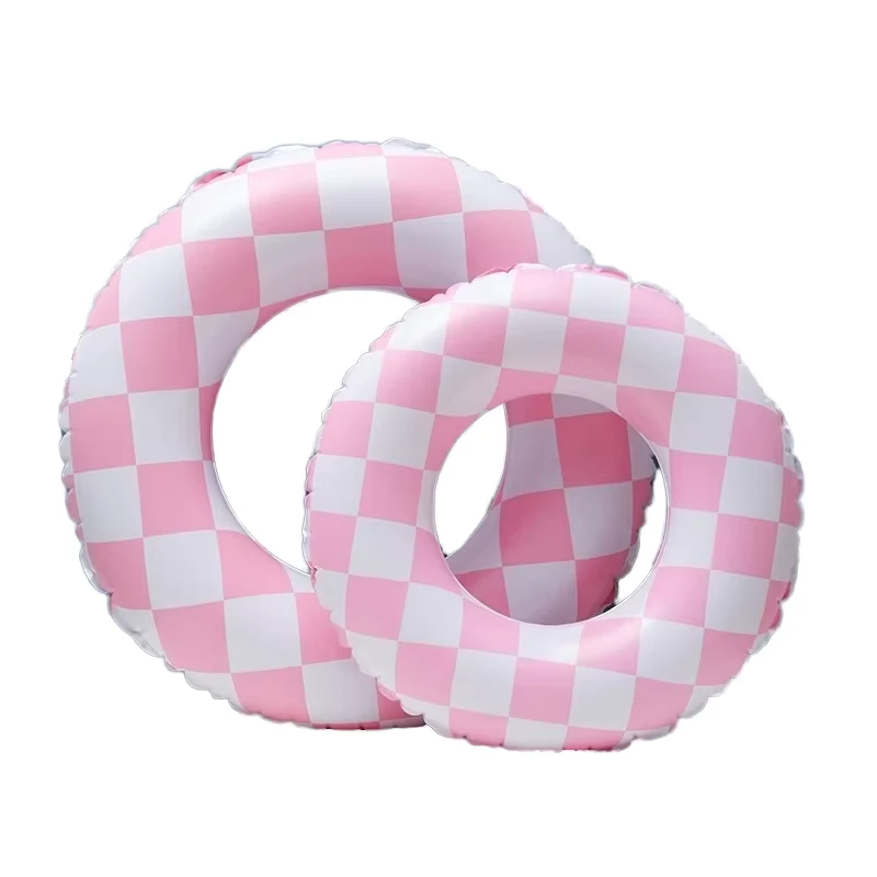 Anillo inflable flotante de PVC ecológico con patrón de cuadros para mujeres