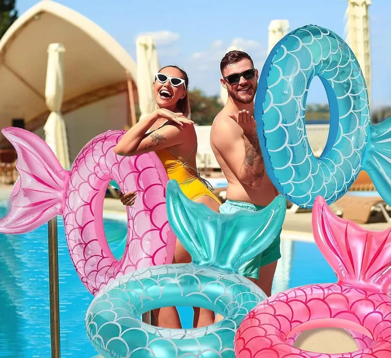 Aangepaste Milieu-vriendelijke PVC Zeemeerminstaart Glad Binnenring Anti-lek Opblaasbare Zwemring Zwembad Float Ring