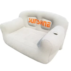 Ghế sofa bơm hơi phòng khách gấp tùy chỉnh, ghế đôi bọc nhung màu xám, PVC 0.3mm bọc nhung