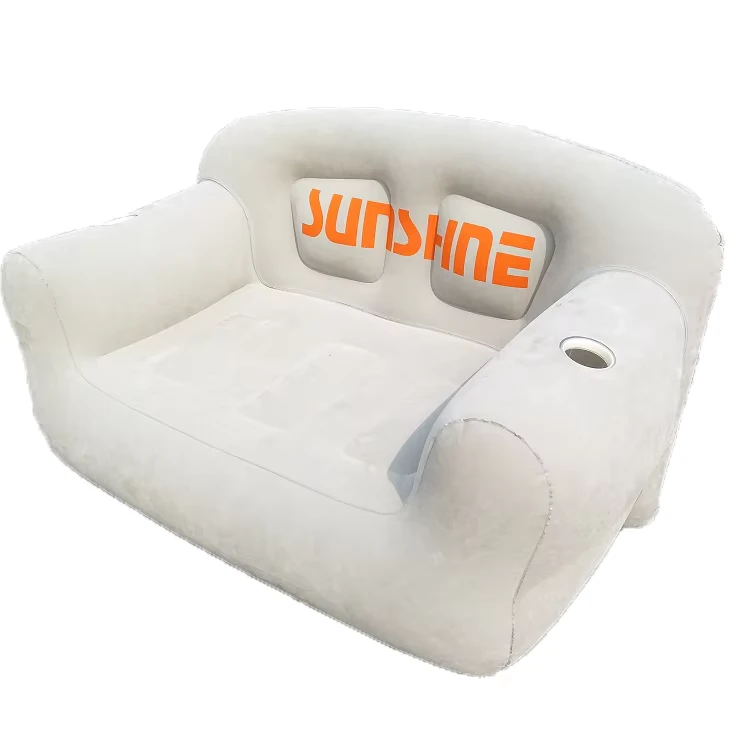 Maßgeschneiderte Möbel Faltbares Aufblasbares Wohnzimmer Sofa Stuhl Lounge Rückenteil Doppelplatz Flock Grau 0,3 mm PVC Flock