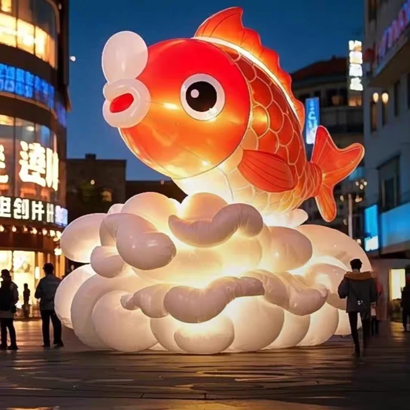 Custom Giant Chinese Lucky Fish Cartoon Inflatable Model Waterproof Oxford PVC Material 8 10ft