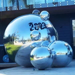 Esfera Decorativa Inflable Gigante de Espejo Dorado Personalizada, Modelo Grande de PVC Plateado para Fiestas y Navidad para Envío Marítimo