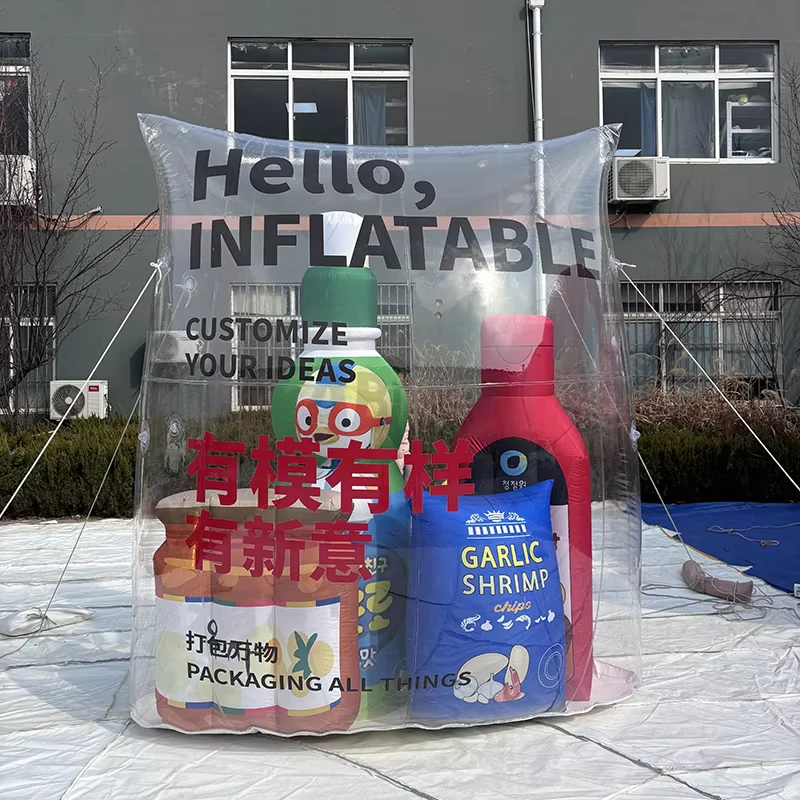 Sac de chips géant gonflable personnalisé publicité transparente pour événement en magasin
