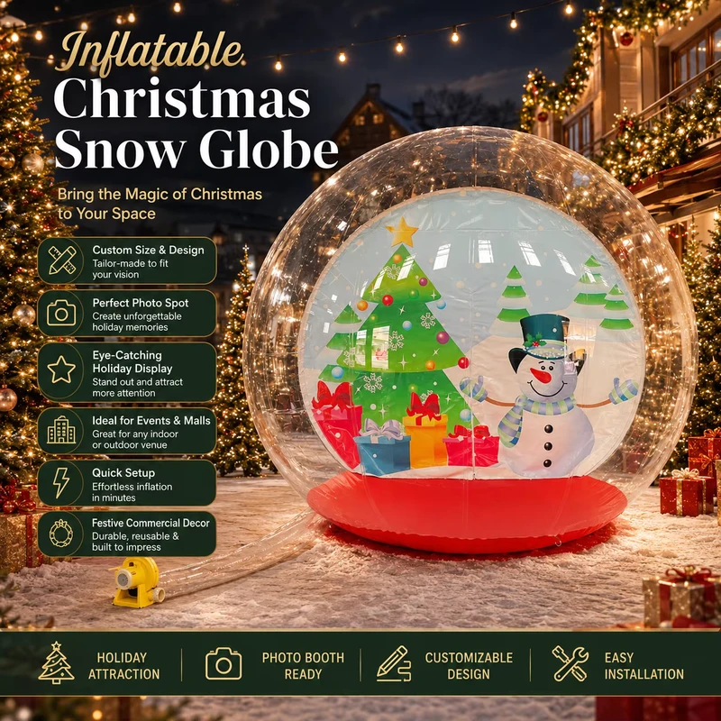 Custom Giant Inflatable Christmas Snow Globe Photo Booth for Holiday Events Shopping Malls and Outdoor Decorations