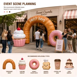 Modello Gonfiabile Gigante Personalizzato Inclusivo del Logo del Negozio e Dispositivo Gonfiabile a Forma di Torta Adatto per Pasticcerie e Eventi di Apertura