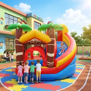 Custom Giraffe Inflatable Slide Combo Jungle Theme Bounce House with Water Pool Commercial Bouncy Castle for Kids Events
