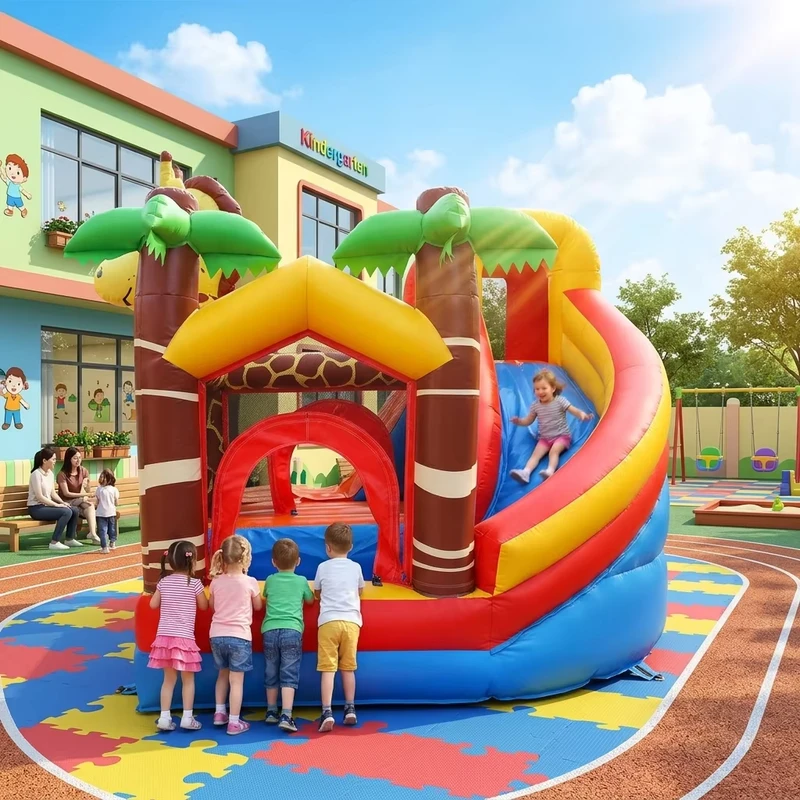 Custom Giraffe Inflatable Slide Combo Jungle Theme Bounce House with Water Pool Commercial Bouncy Castle for Kids Events
