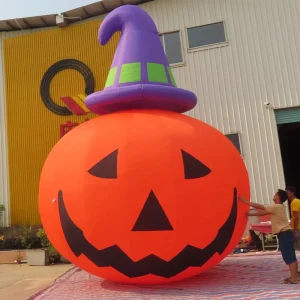 Custom Halloween Inflatable Pumpkin LED Lights With Witch Hat Festival Decoration