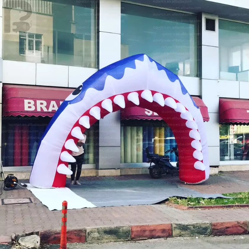 Custom High Quality Giant Inflatable Shark Mouth Entrance Arch For Aquarium Water Park Beach Shop Ocean Sports Brand Marketing