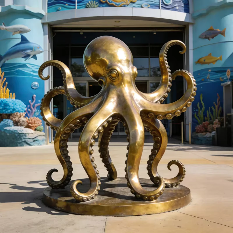 Custom Individual Metal Bronze Park Yard Display Sculpture Modern Metal Octopus Shark Dolphin Sculpture