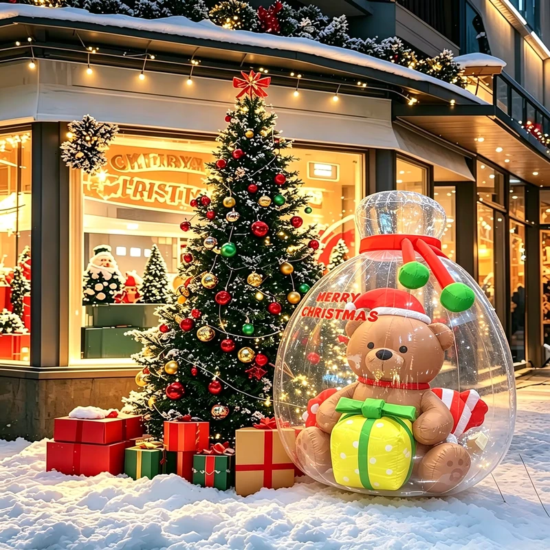 Sac à bonbons gonflable personnalisé, ours en peluche, sac cadeau transparent, durable, facile à installer, décorations de Noël