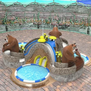 Parc Aquatique Gonflable Personnalisé en Style Ours Cartoon avec Toboggan pour Place Publique ou Amusement de Resort