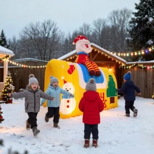 Aangepaste Opblaasbare Kerstman Ingang 5,3m Hoog Waterdichte Opblaastunnel Tent Kerstdecoratie met Blazer