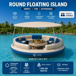 Custom Inflatable Family Floating Dock Platform with Sofa Seats Ladder and Handles for Resort Rental Use