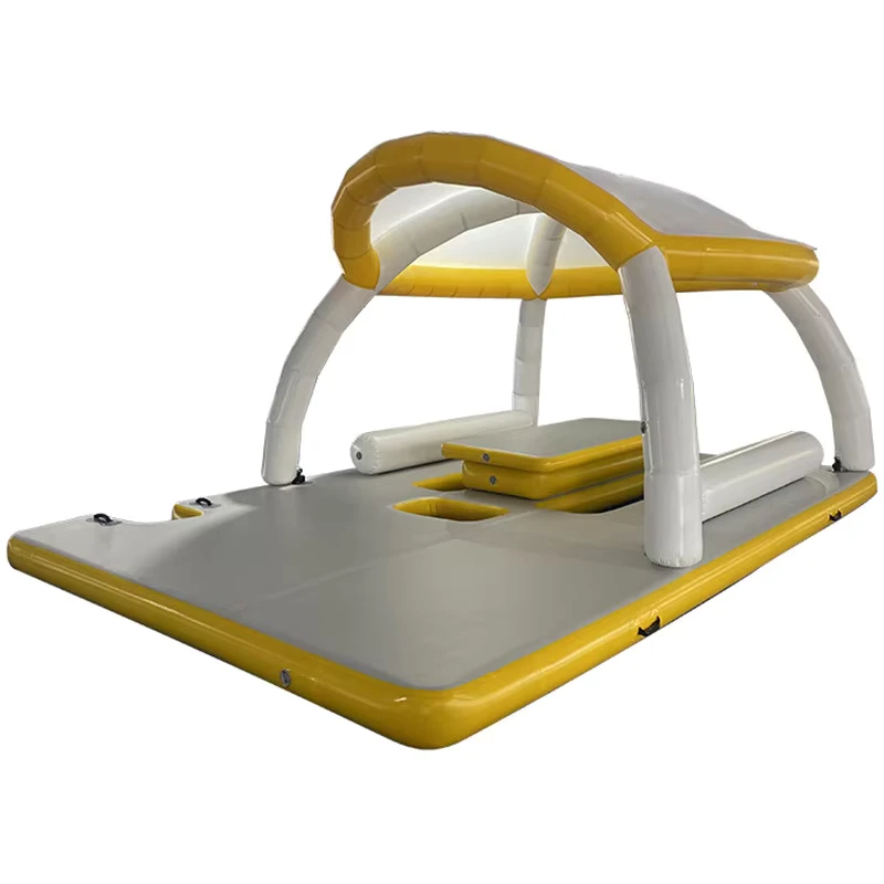 Plateforme flottante gonflable personnalisée avec auvent pour yacht, canapé gonflable, bar, tente, pavillon flottant pour amarrage en mer, logo personnalisé