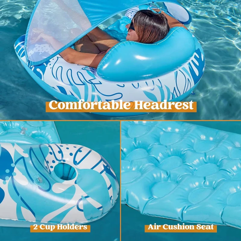 Custom Inflatable Floating Water Sunscreen U shaped Seat with Sunshade Canopy Inflatable Sofa Lounger