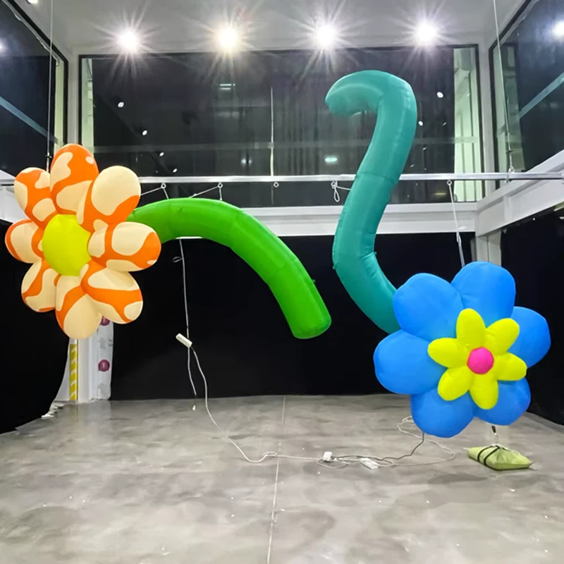 Fleurs gonflables personnalisées avec motif, éclairage LED, fleurs géantes jaunes, bleues, oranges pour décoration de scène et de parc