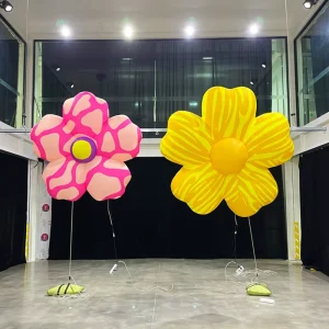 Custom Inflatable Flowers with Pattern LED Lighting Yellow Pink Giant Flowers Decoration for Stage and Park
