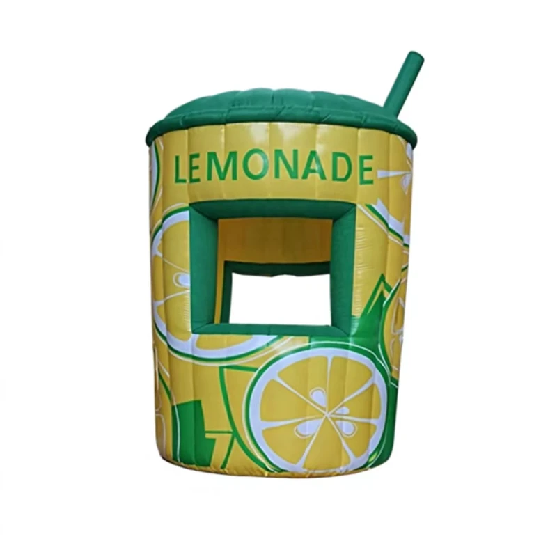 Custom Inflatable Lemonade Stand Advertising Yellow Kiosk Booth Tent with Built In Fan Plug Powered Waterproof Lemon Cup Sale