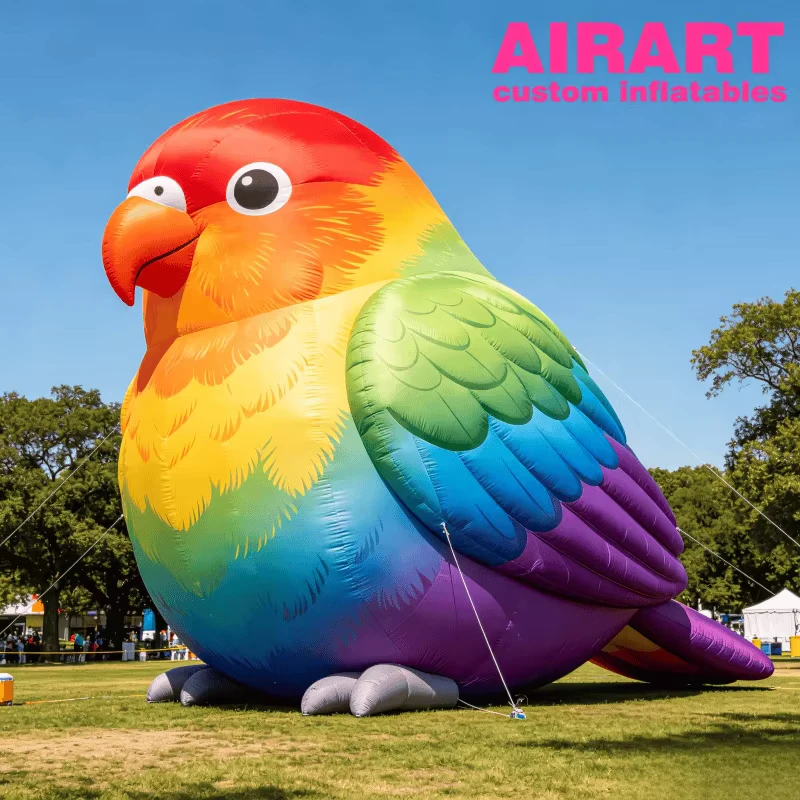 Aangepaste Opblaasbare Liefdesvogel Ballon Regenboog Kleurrijk Vogelmodel voor Bruiloft Fotoproduct Festival en Buitenpark Grasdecoratie