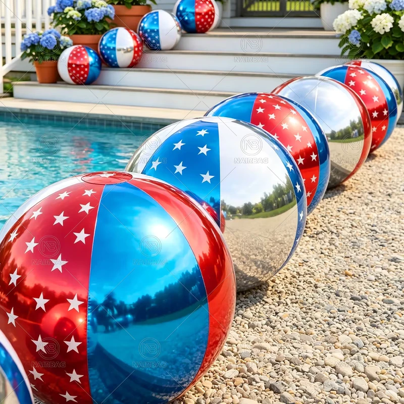 Aangepaste Opblaasbare Spiegel Strandbal USA Sterren Chroom Reflecterende PVC Opblaasbare Spiegelbal voor Zwembadfeest Decoratie