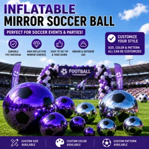 Custom Inflatable Mirror Soccer Ball Decoration For Events Promotions Reflective PVC Soccer Balloon With Custom Size Color Logo